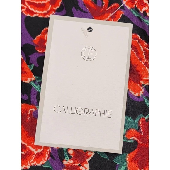 Calligraphie High Neck Long Sleeve Floral Blouse NWT Size XL Roses - Picture 8 of 10